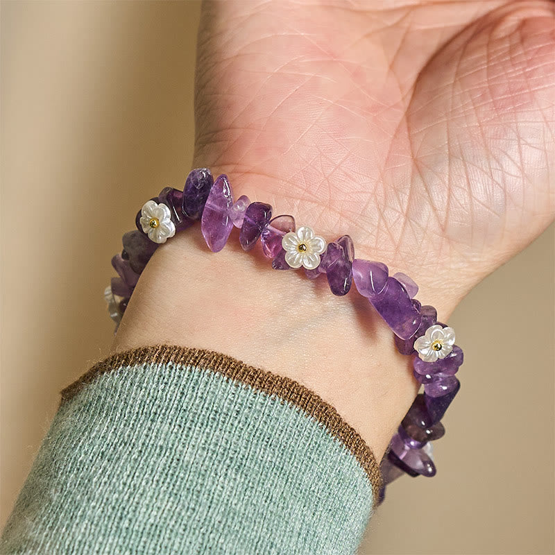 Buddha Stones, unregelmäßiges Kristallblumen-Design, Amethyst, weißer Kristall, Balance-Armband - image 5