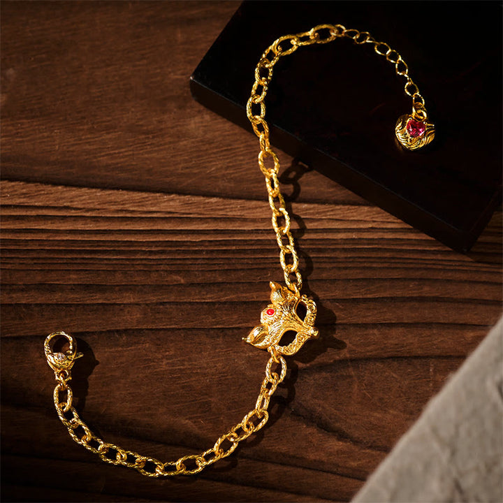 Buddha Stones Armband aus 24-karätig vergoldetem Messing mit Fuchsmotiv und Herzanhänger - Messing (Handgelenkumfang: 16-19 cm) - image 0
