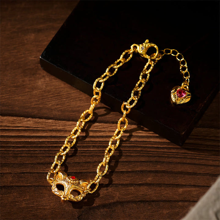 Buddha Stones Armband aus 24-karätig vergoldetem Messing mit Fuchsmotiv und Herzanhänger - image 5
