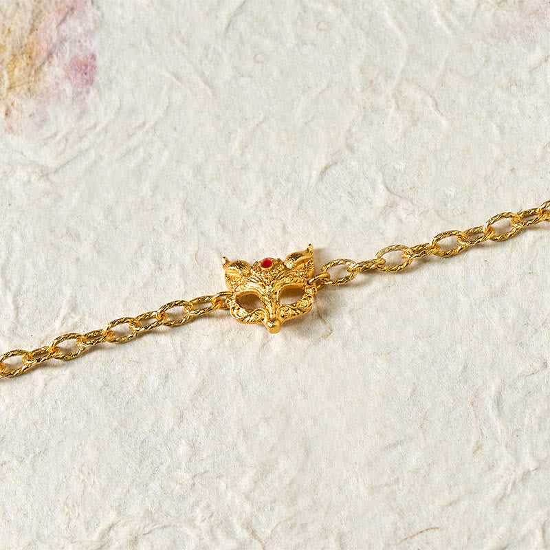 Buddha Stones Armband aus 24-karätig vergoldetem Messing mit Fuchsmotiv und Herzanhänger - image 2