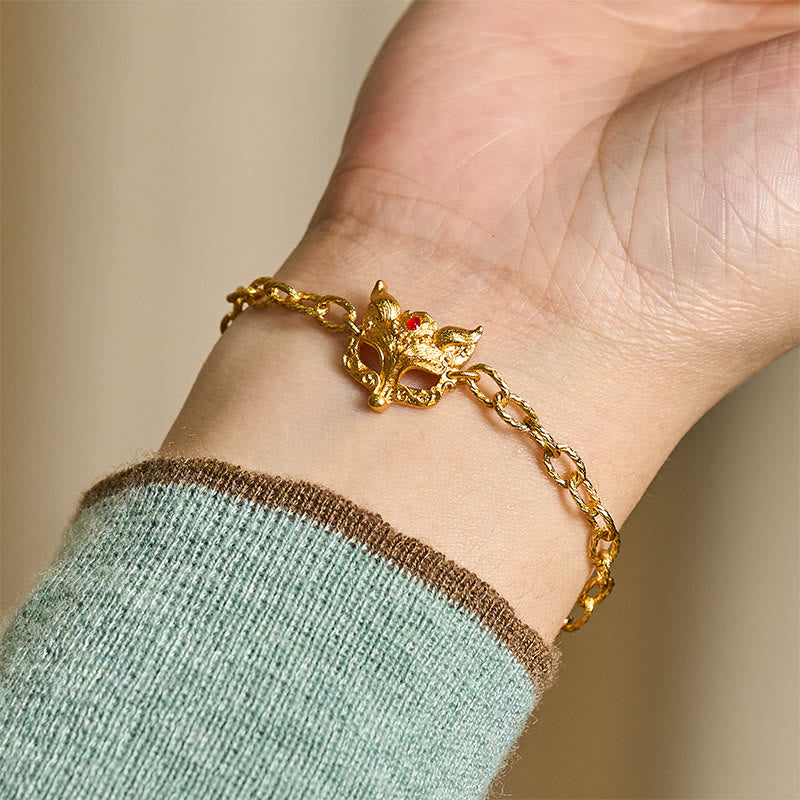 Buddha Stones Armband aus 24-karätig vergoldetem Messing mit Fuchsmotiv und Herzanhänger - image 7