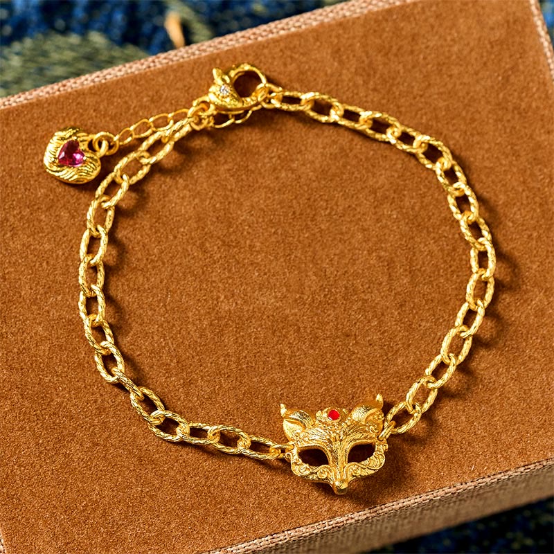 Buddha Stones Armband aus 24-karätig vergoldetem Messing mit Fuchsmotiv und Herzanhänger - image 4