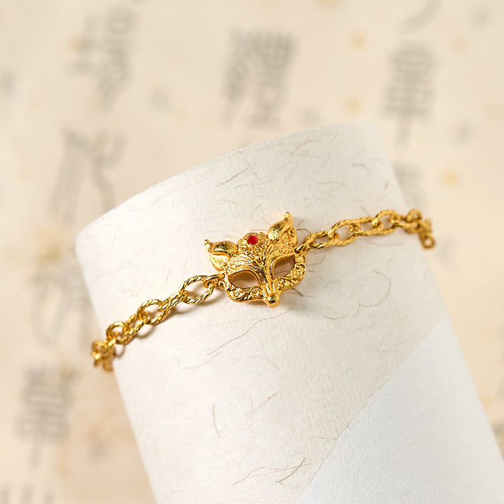 Buddha Stones Armband aus 24-karätig vergoldetem Messing mit Fuchsmotiv und Herzanhänger - image 3
