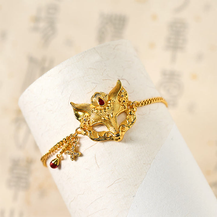 Armband mit Buddha Stones, 24 Karat vergoldetem Messing, Fuchsmasken-Anhänger und Quaste - image 4