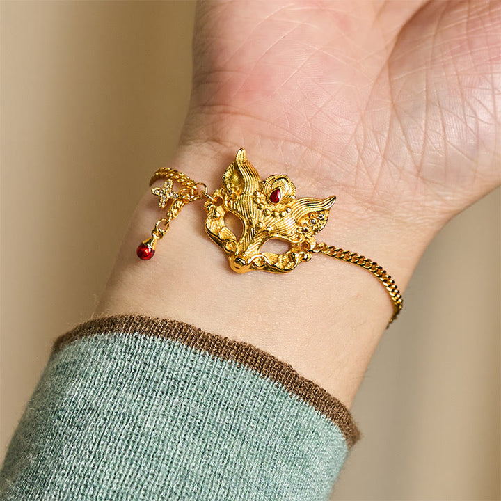 Armband mit Buddha Stones, 24 Karat vergoldetem Messing, Fuchsmasken-Anhänger und Quaste - image 7