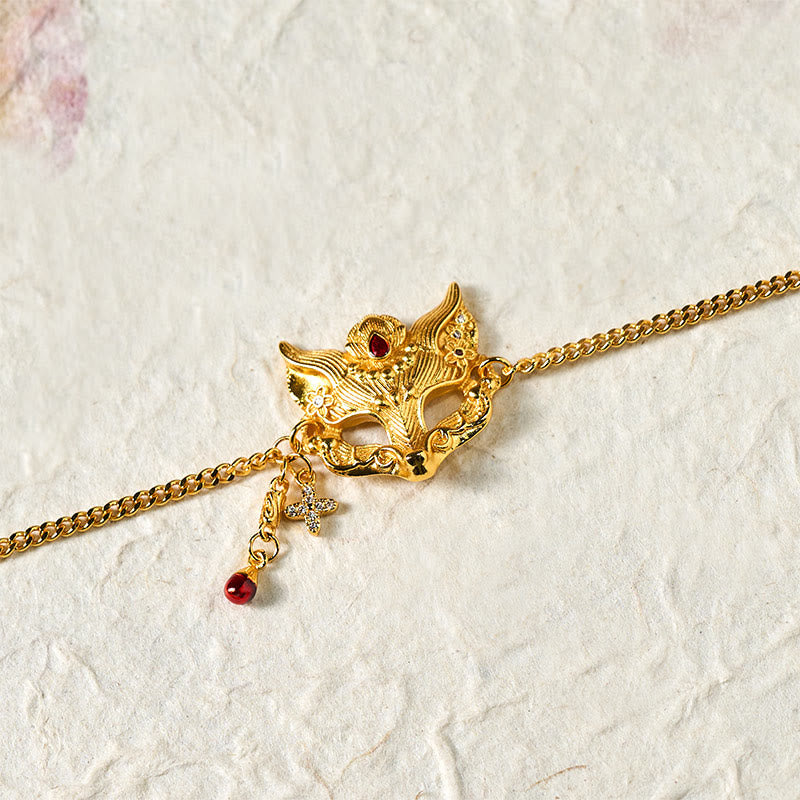 Armband mit Buddha Stones, 24 Karat vergoldetem Messing, Fuchsmasken-Anhänger und Quaste - image 5