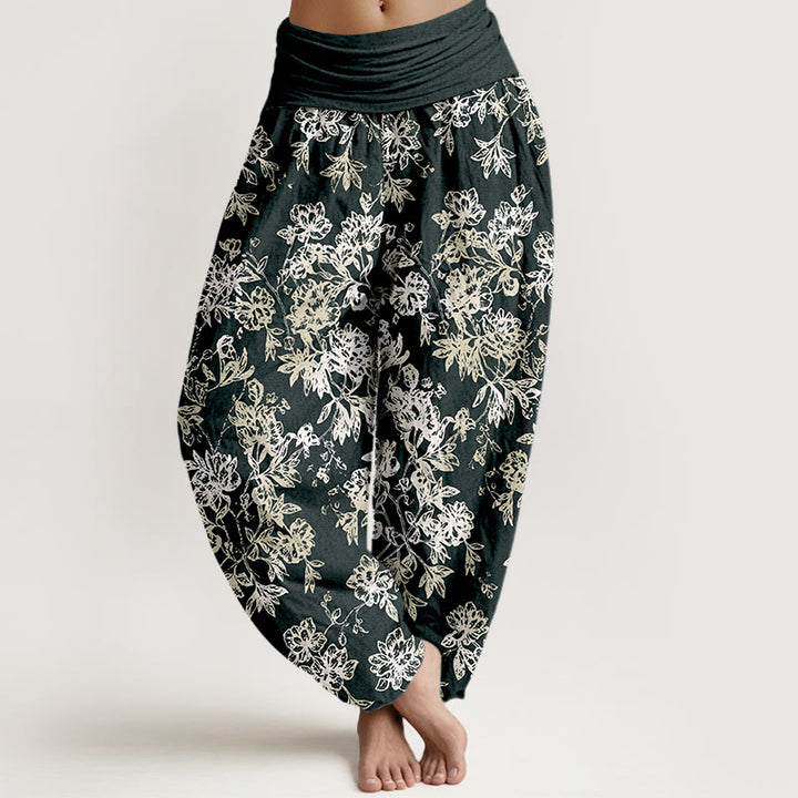 Buddha Stones Baumwoll-Haremshose im Retro-Stil mit mehrlagigem Blütenblattmuster und elastischem Bund für Damen - Schwarz - US16, UK/AU20, EU48 (3XL) - image 0