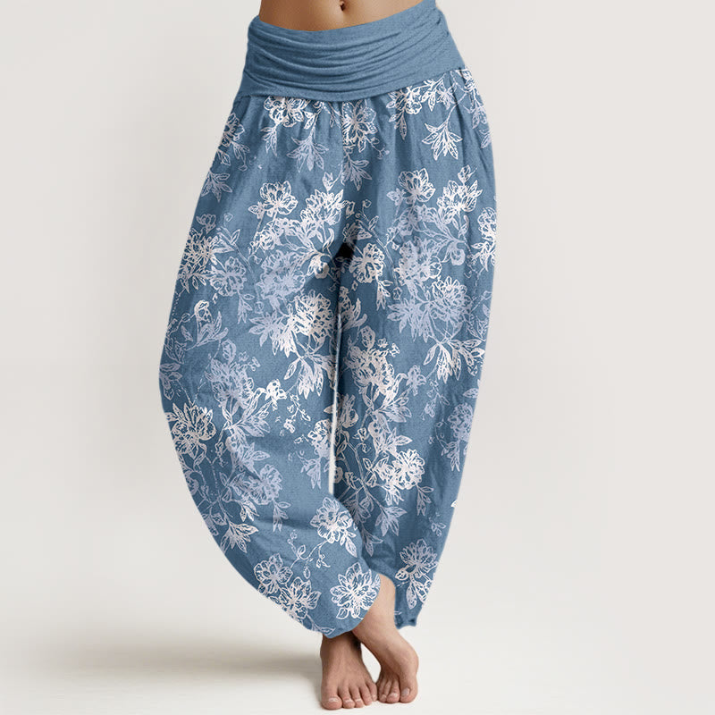 Buddha Stones Baumwoll-Haremshose im Retro-Stil mit mehrlagigem Blütenblattmuster und elastischem Bund für Damen - Kornblumenblau - US16, UK/AU20, EU48 (3XL) - image 8