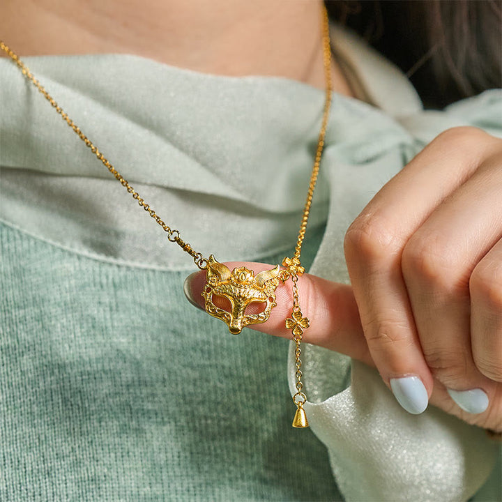 Buddha-Stein-Halskette aus 24-karätig vergoldetem Messing mit Fuchs- und Blumenmotiv und Quaste - image 5