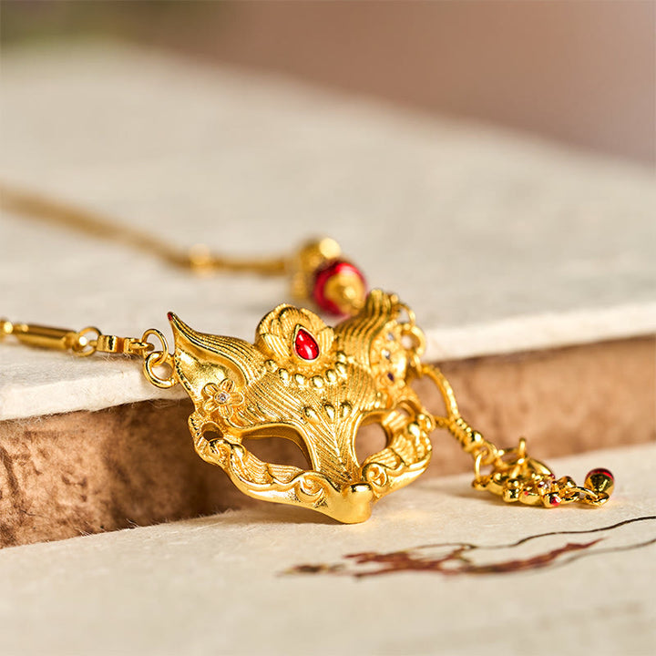 Buddha-Stein-Halskette aus 24-karätig vergoldetem Messing mit Fuchsmotiv und Quaste - image 3