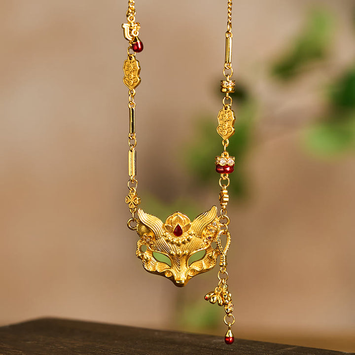 Buddha-Stein-Halskette aus 24-karätig vergoldetem Messing mit Fuchsmotiv und Quaste - image 4