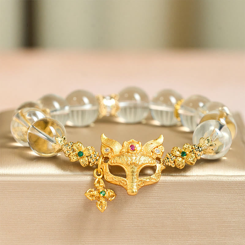 Buddha Stones ​​Fuchskreuz-Anhänger Weißes Kristallperlen-Schutzarmband - Weißer Kristall (Handgelenkumfang: 14-19 cm) - image 0