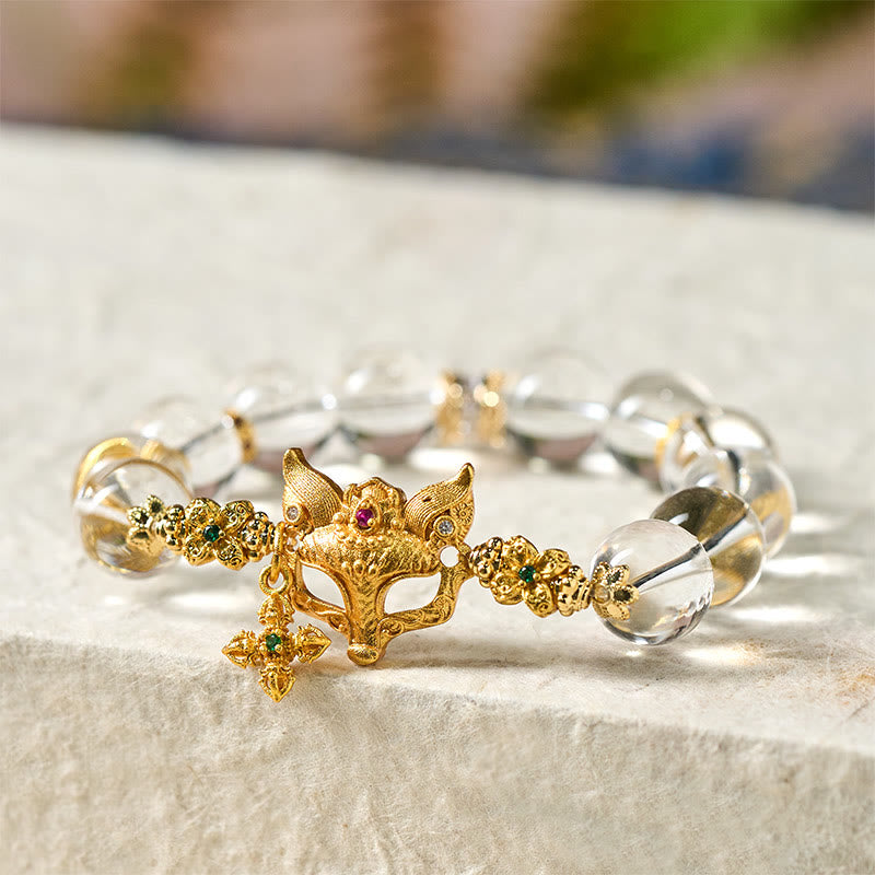 Buddha Stones ​​Fuchskreuz-Anhänger Weißes Kristallperlen-Schutzarmband - image 4