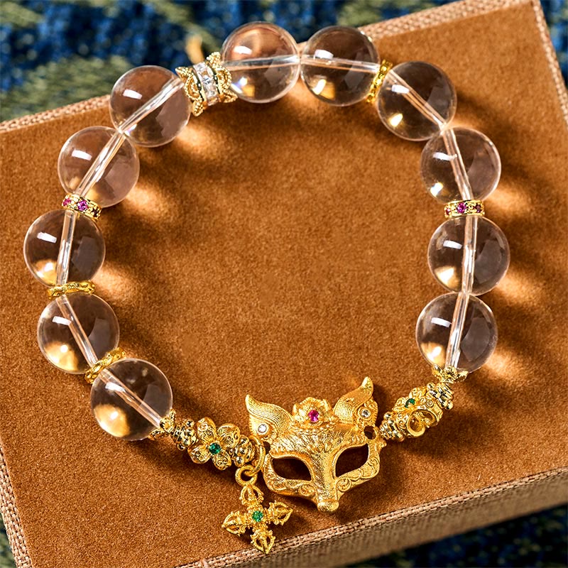 Buddha Stones ​​Fuchskreuz-Anhänger Weißes Kristallperlen-Schutzarmband - image 2