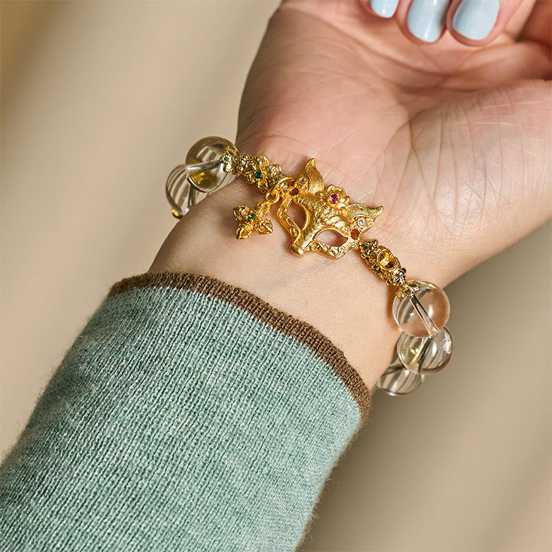 Buddha Stones ​​Fuchskreuz-Anhänger Weißes Kristallperlen-Schutzarmband - image 8