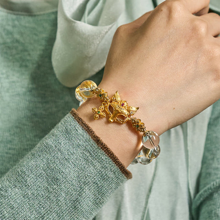 Buddha Stones ​​Fuchskreuz-Anhänger Weißes Kristallperlen-Schutzarmband - image 7