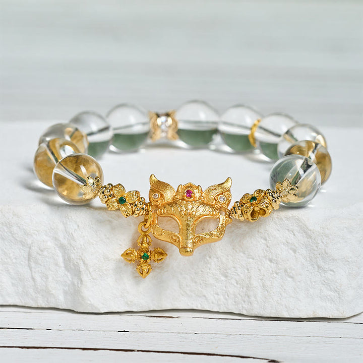 Buddha Stones ​​Fuchskreuz-Anhänger Weißes Kristallperlen-Schutzarmband - image 3