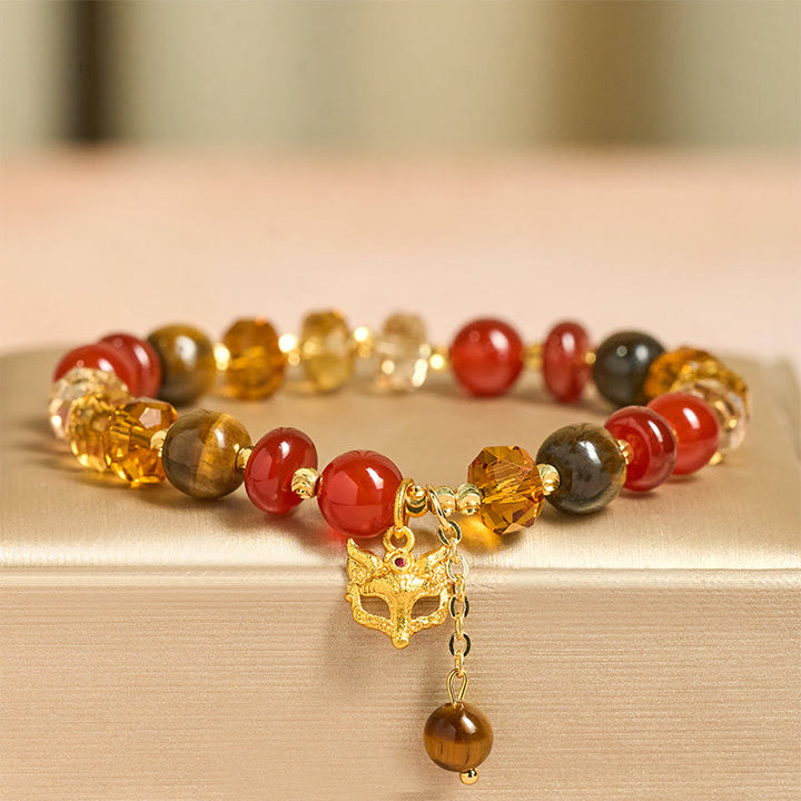 Buddha Stones ​​Rotes Achat-Tigerauge-Fuchs-Charm-Armband mit beruhigenden Perlen - Roter Achat (Handgelenkumfang: 14-19 cm) - image 0