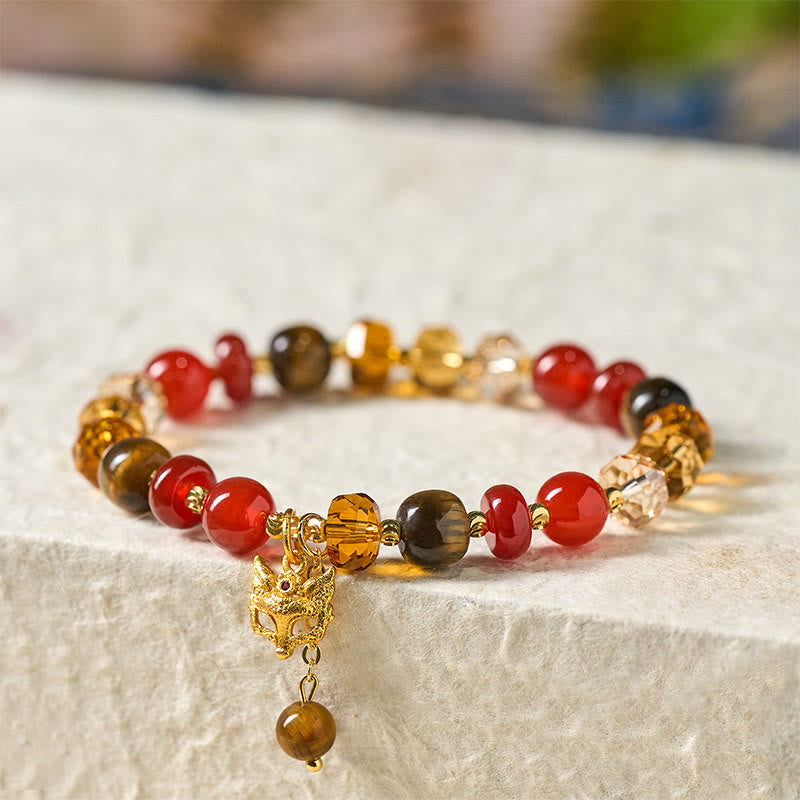 Buddha Stones ​​Rotes Achat-Tigerauge-Fuchs-Charm-Armband mit beruhigenden Perlen - image 2