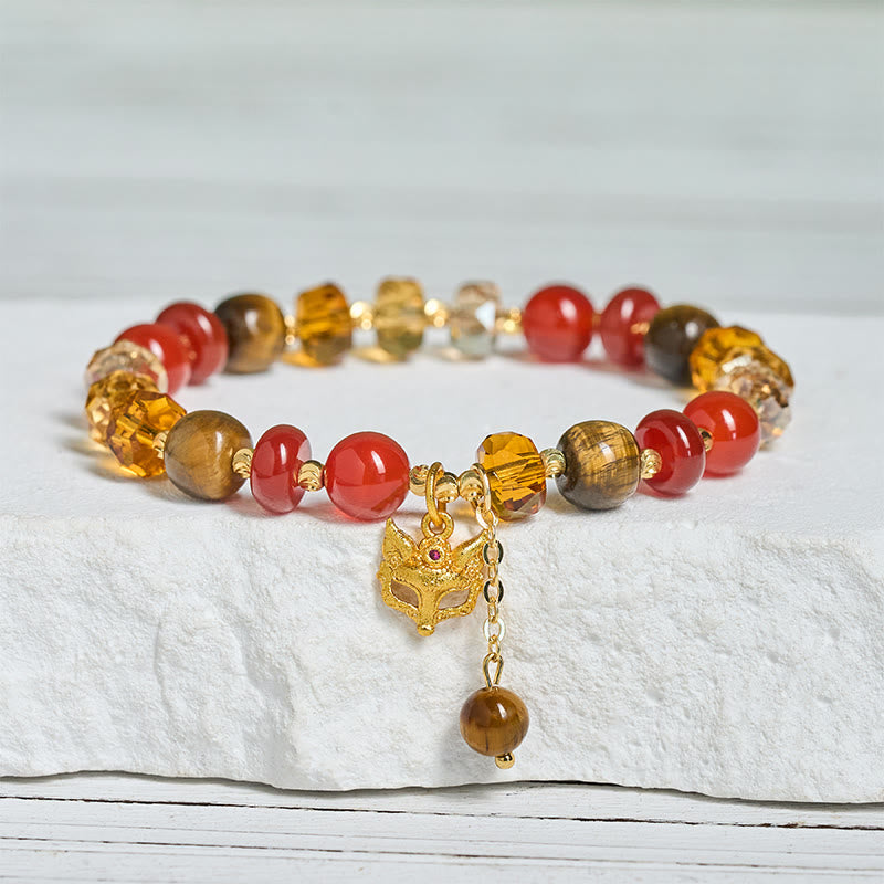 Buddha Stones ​​Rotes Achat-Tigerauge-Fuchs-Charm-Armband mit beruhigenden Perlen - image 1