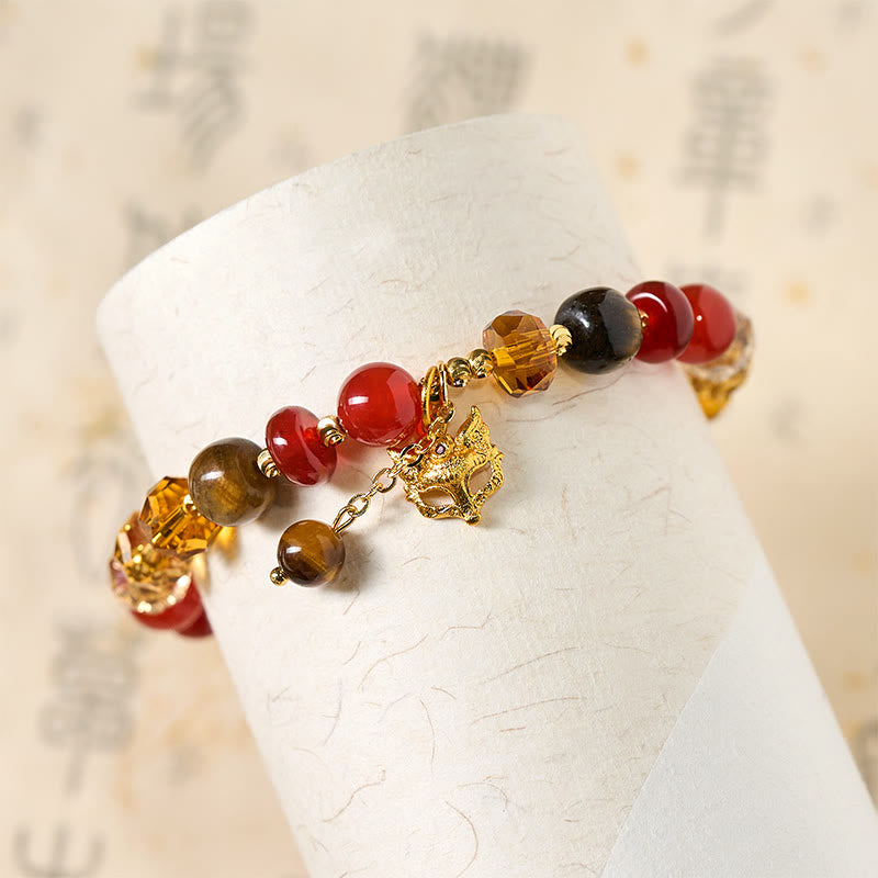 Buddha Stones ​​Rotes Achat-Tigerauge-Fuchs-Charm-Armband mit beruhigenden Perlen - image 4