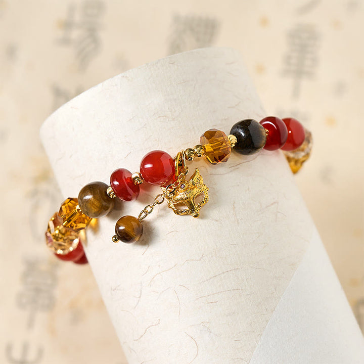 Buddha Stones ​​Rotes Achat-Tigerauge-Fuchs-Charm-Armband mit beruhigenden Perlen - image 4