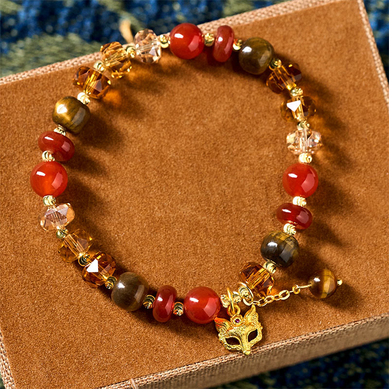 Buddha Stones ​​Rotes Achat-Tigerauge-Fuchs-Charm-Armband mit beruhigenden Perlen - image 5