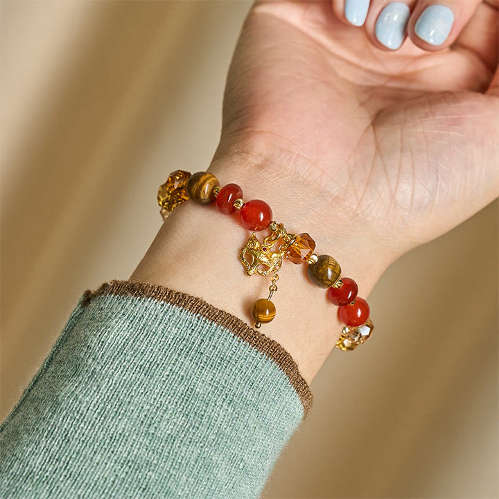 Buddha Stones ​​Rotes Achat-Tigerauge-Fuchs-Charm-Armband mit beruhigenden Perlen - image 7