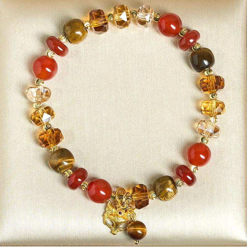 Buddha Stones ​​Rotes Achat-Tigerauge-Fuchs-Charm-Armband mit beruhigenden Perlen - image 3
