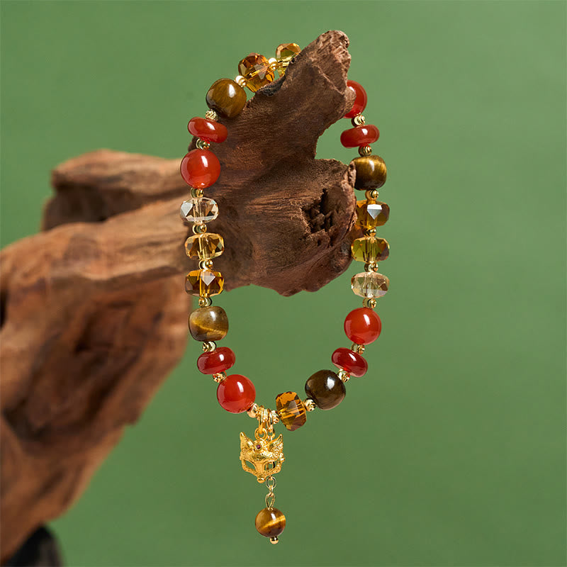 Buddha Stones ​​Rotes Achat-Tigerauge-Fuchs-Charm-Armband mit beruhigenden Perlen - image 6