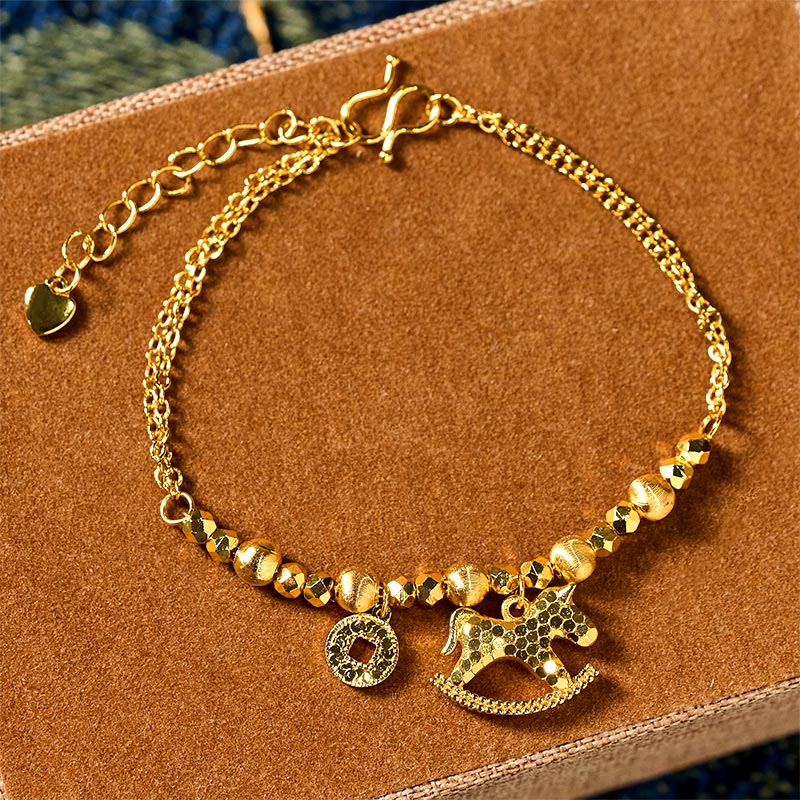 Buddha Stones, chinesisches Tierkreiszeichen, Jahr des Pferdes, 24 Karat vergoldetes Kupfermünzen-Glücksarmband - Pferd (Handgelenkumfang: 14-16 cm) - image 0