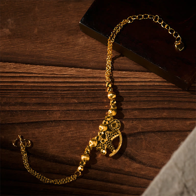 Buddha Stones, chinesisches Tierkreiszeichen, Jahr des Pferdes, 24 Karat vergoldetes Kupfermünzen-Glücksarmband - image 4