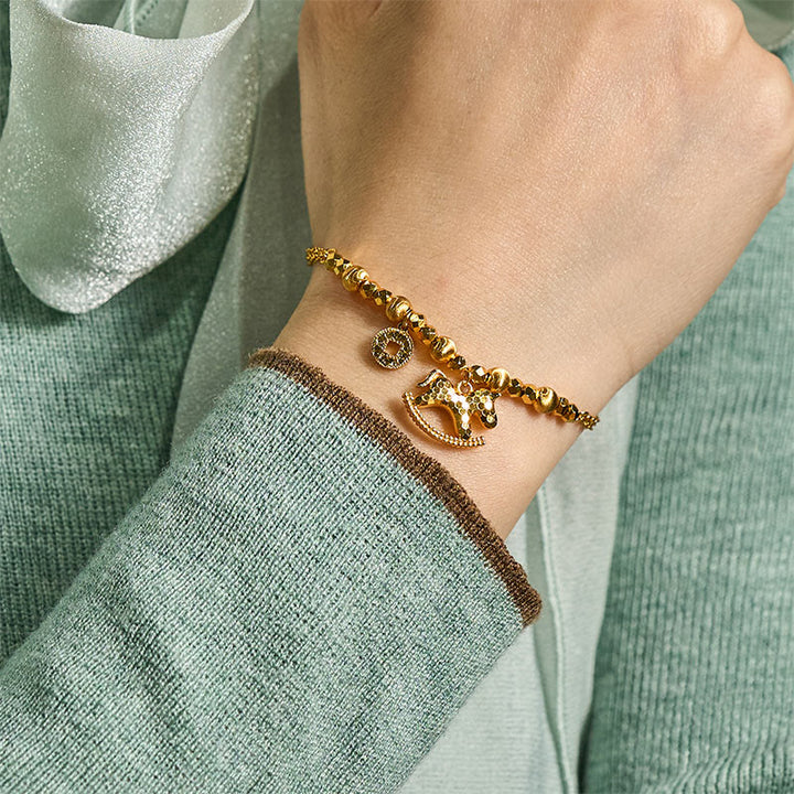 Buddha Stones, chinesisches Tierkreiszeichen, Jahr des Pferdes, 24 Karat vergoldetes Kupfermünzen-Glücksarmband - image 6