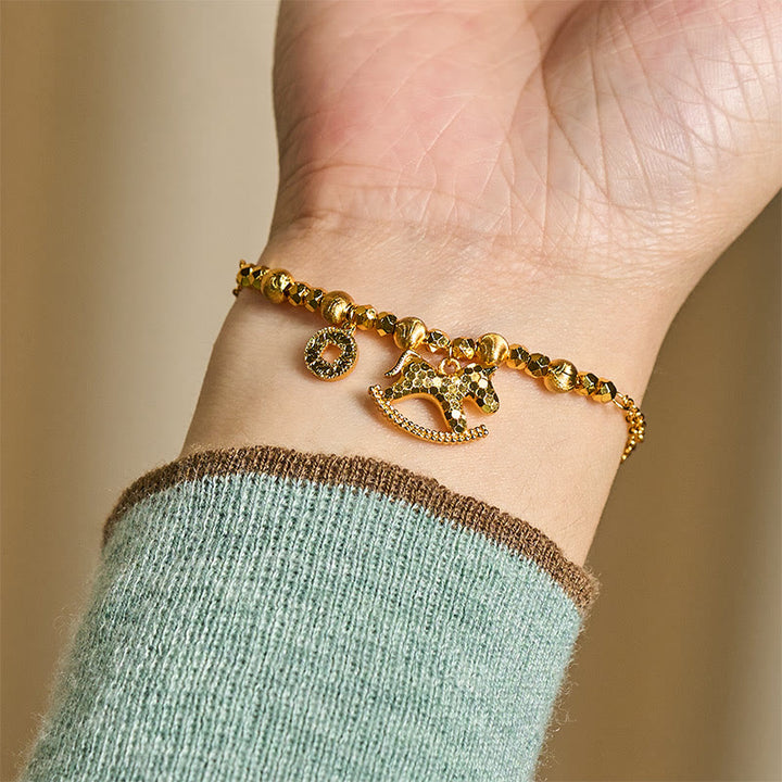 Buddha Stones, chinesisches Tierkreiszeichen, Jahr des Pferdes, 24 Karat vergoldetes Kupfermünzen-Glücksarmband - image 7