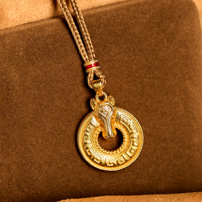 Buddha Stones, Jahr des Pferdes, Friedensschnalle, Fu-Zeichen, vergoldeter Kupfer-Energie-Halskettenanhänger - image 3