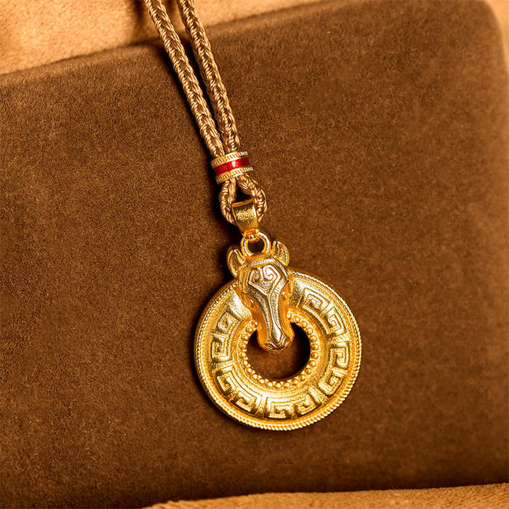 Buddha Stones, Jahr des Pferdes, Friedensschnalle, Fu-Zeichen, vergoldeter Kupfer-Energie-Halskettenanhänger - image 3