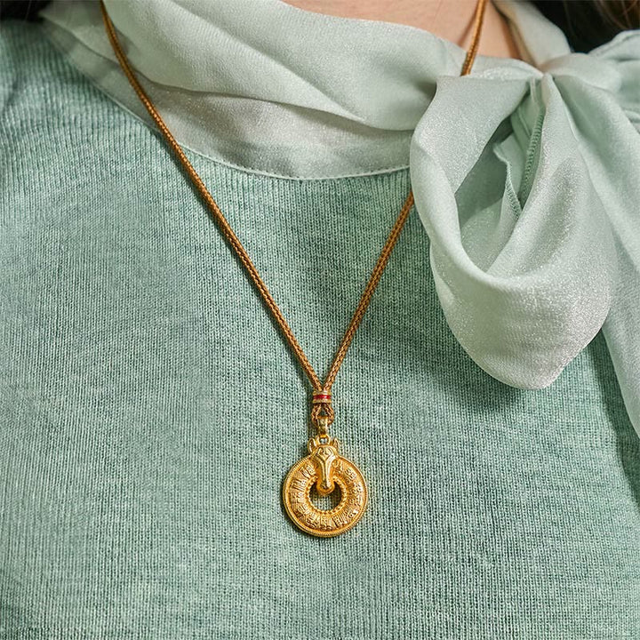 Buddha Stones, Jahr des Pferdes, Friedensschnalle, Fu-Zeichen, vergoldeter Kupfer-Energie-Halskettenanhänger - image 7