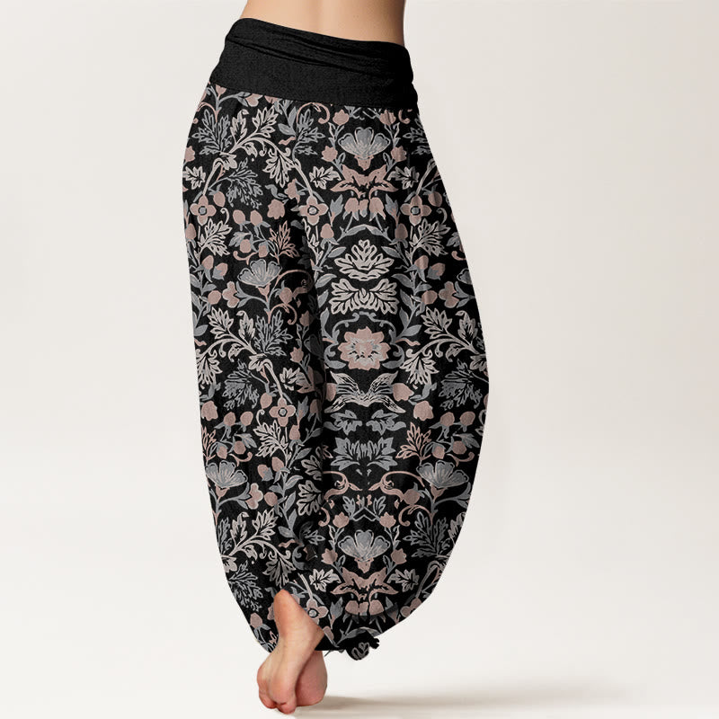Buddha Stones Haremshose aus reiner Baumwolle mit aufwendigem Blumen-, Blätter- und Rankenmuster, elastischem Bund für Damen. - image 1