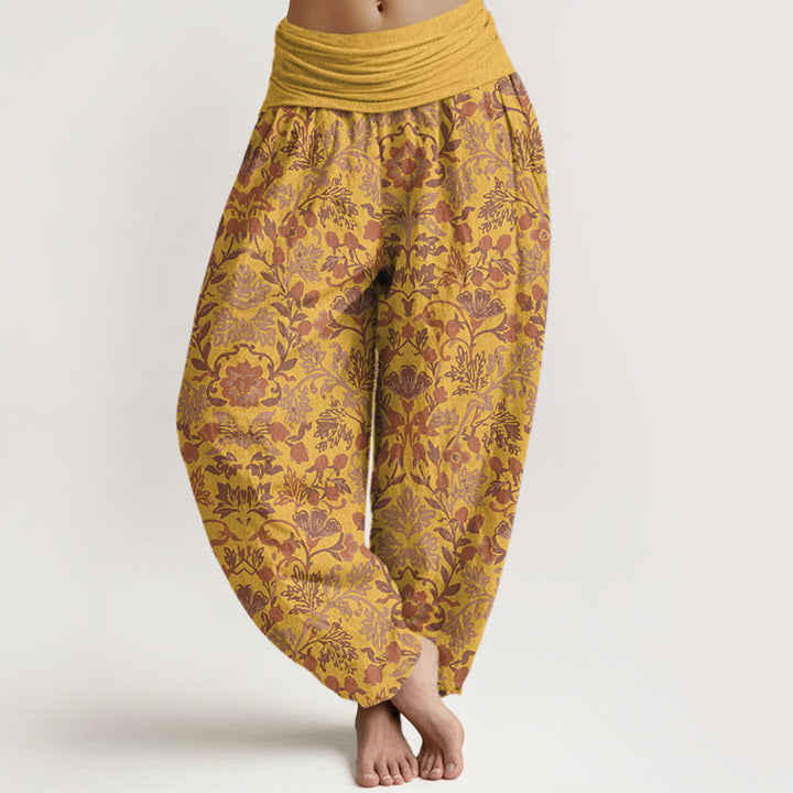 Buddha Stones Haremshose aus reiner Baumwolle mit aufwendigem Blumen-, Blätter- und Rankenmuster, elastischem Bund für Damen. - Gold - US16, UK/AU20, EU48 (3XL) - image 8