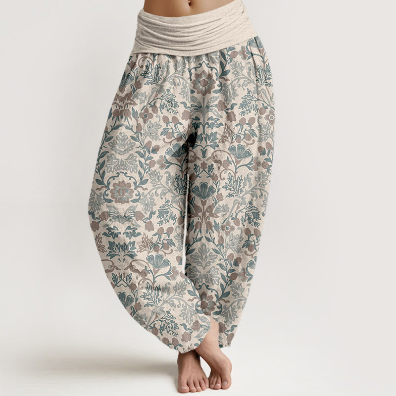 Buddha Stones Haremshose aus reiner Baumwolle mit aufwendigem Blumen-, Blätter- und Rankenmuster, elastischem Bund für Damen. - Beige - US16, UK/AU20, EU48 (3XL) - image 11