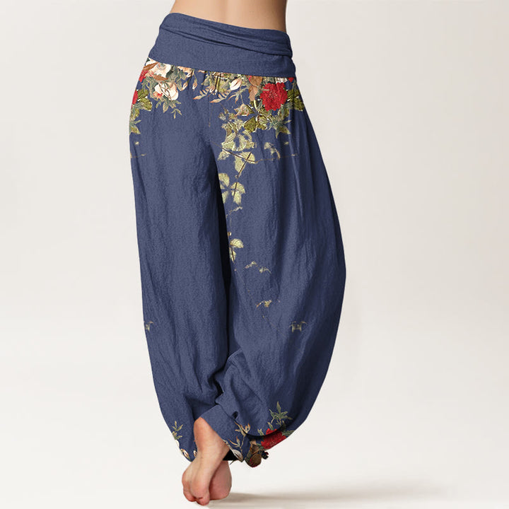 Buddha Stones Haremshose aus reiner Baumwolle mit farbenfrohen Blumen- und Blättermustern, elastischem Bund für Damen - image 6
