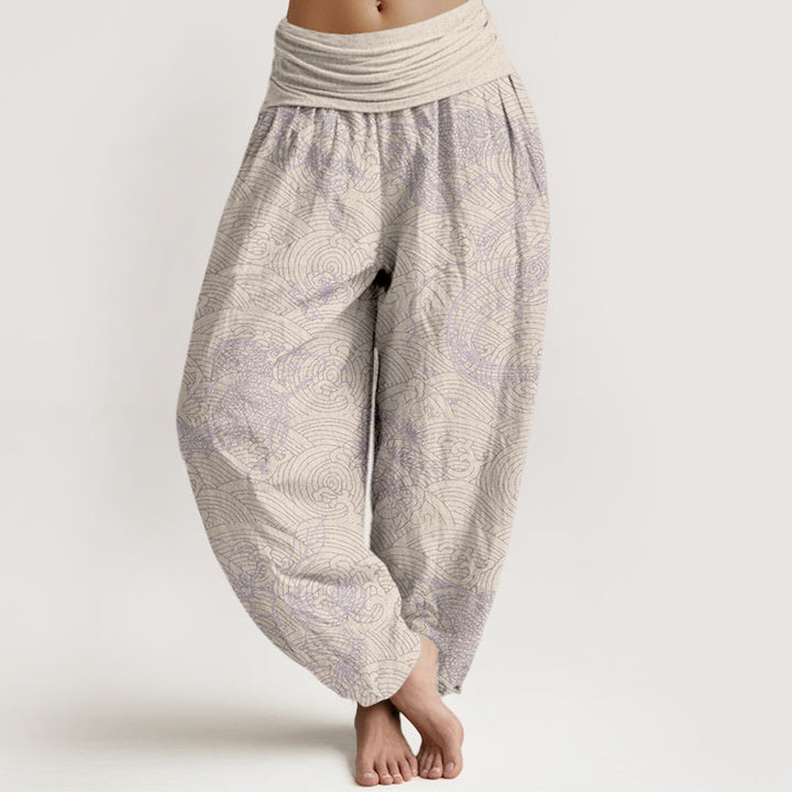 Buddha Stones, reine Baumwolle, exquisite Koi-Fisch- und Blumenmuster, Damen-Haremshose mit elastischem Bund - Papaya-Sahne - US16, UK/AU20, EU48 (3XL) - image 8