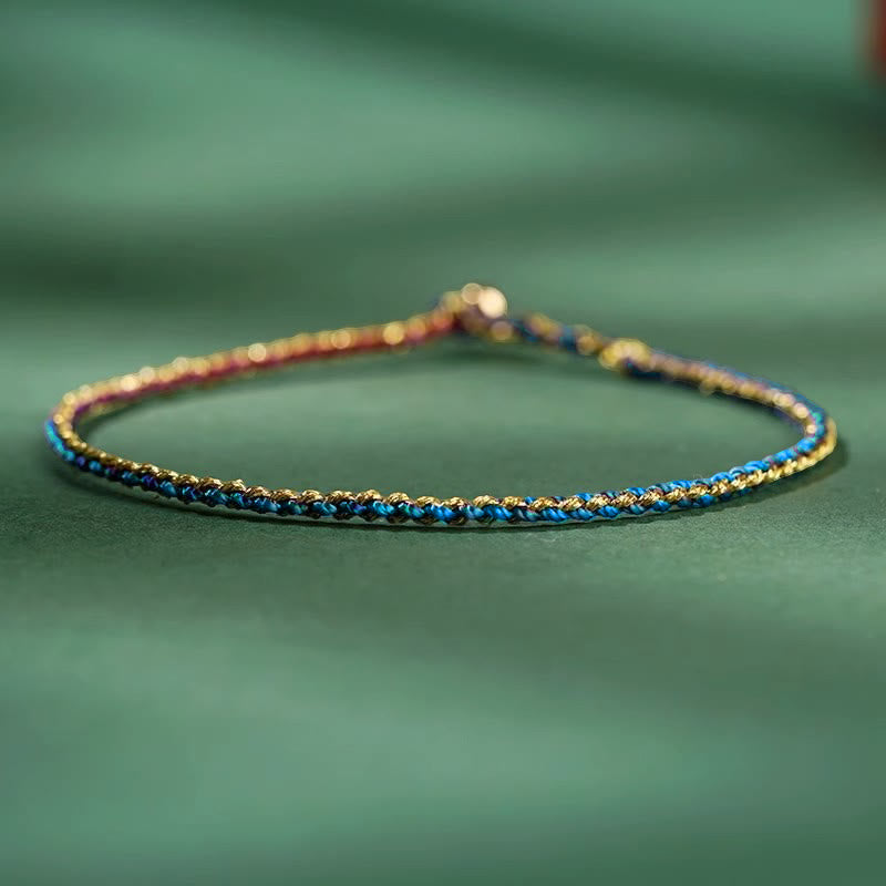 Buddha Stones Buntes Seil Glücksmünze Perlenfülle Extra dünnes geflochtenes Armband - Dunkelblau - Blankes Seil - 20 cm - image 19