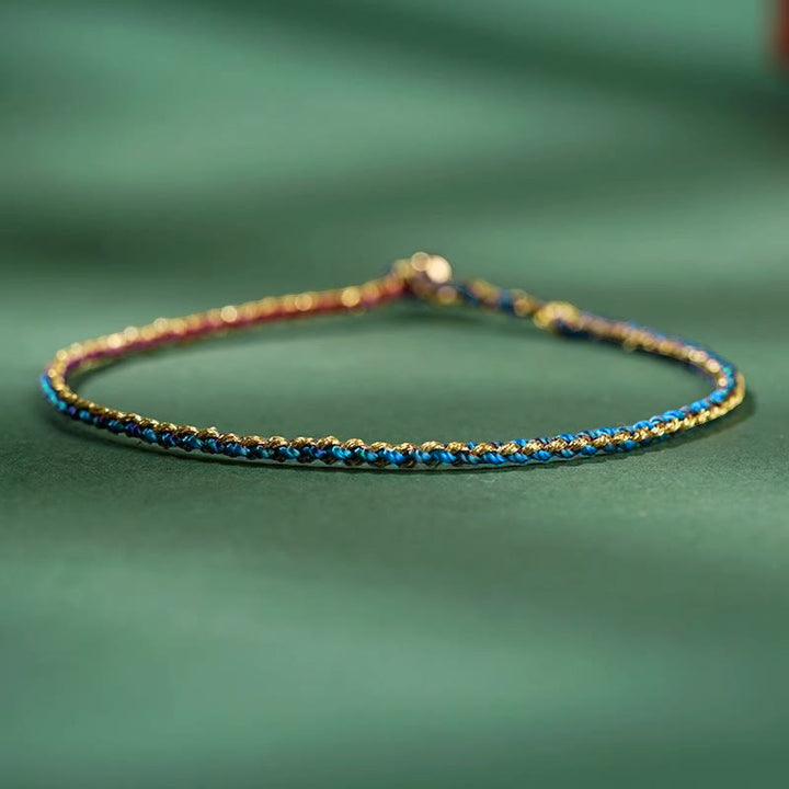 Buddha Stones Buntes Seil Glücksmünze Perlenfülle Extra dünnes geflochtenes Armband - Dunkelblau - Blankes Seil - 20 cm - image 20
