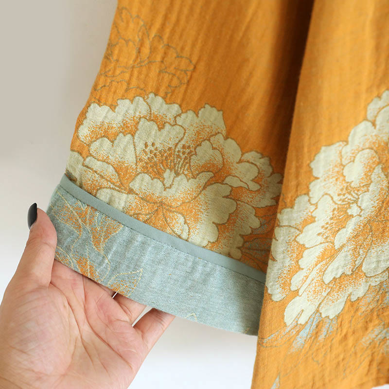 Buddha Stones 2-teiliges Set aus bedruckter Strickjacke mit Froschknöpfen, Langarmshirt und Hose mit Taschen, Baumwolle  - image 6