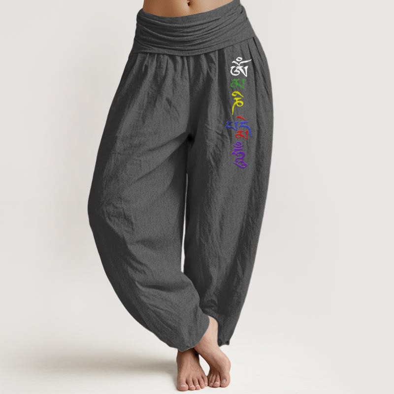 Damen-Haremshose aus reiner Baumwolle mit Buddha Stones, Om-Symbol und tibetischem Schriftmuster sowie elastischem Bund. - DimGray - US16, UK/AU20, EU48 (3XL) - image 8