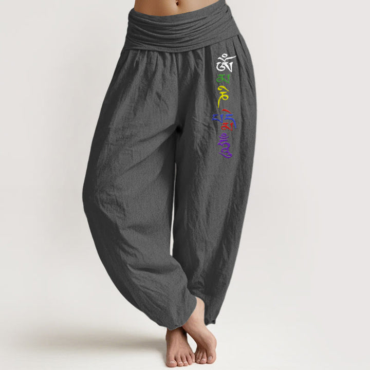 Damen-Haremshose aus reiner Baumwolle mit Buddha Stones, Om-Symbol und tibetischem Schriftmuster sowie elastischem Bund. - DimGray - US16, UK/AU20, EU48 (3XL) - image 8