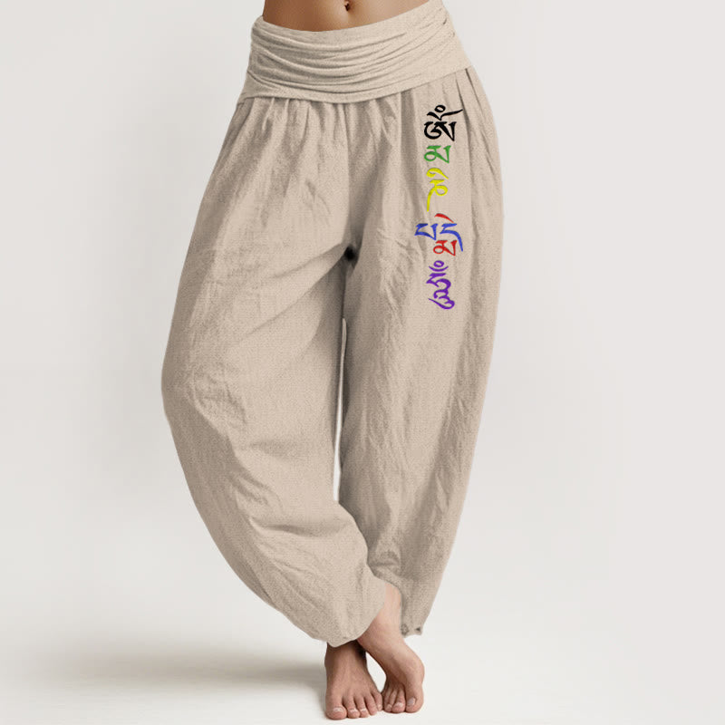 Damen-Haremshose aus reiner Baumwolle mit Buddha Stones, Om-Symbol und tibetischem Schriftmuster sowie elastischem Bund. - Bräunen - US16, UK/AU20, EU48 (3XL) - image 11