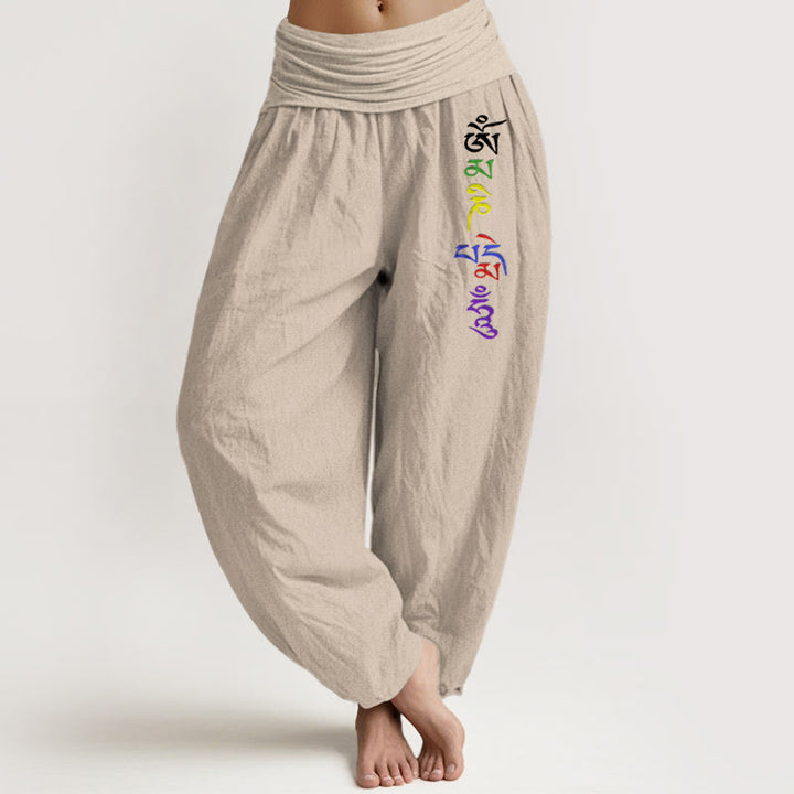 Damen-Haremshose aus reiner Baumwolle mit Buddha Stones, Om-Symbol und tibetischem Schriftmuster sowie elastischem Bund. - Bräunen - US16, UK/AU20, EU48 (3XL) - image 11