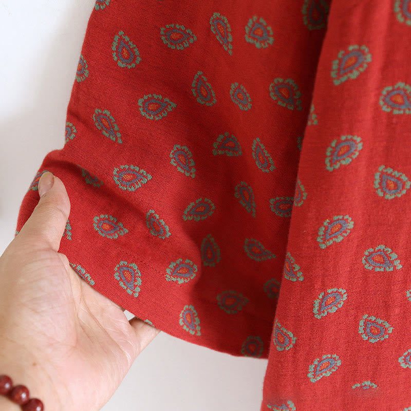 Buddha Stones 2-teiliges Set aus farbenfrohem, geblümtem Langarmhemd mit Froschknopfleiste und Hose mit Taschen aus reiner Baumwolle  - image 12